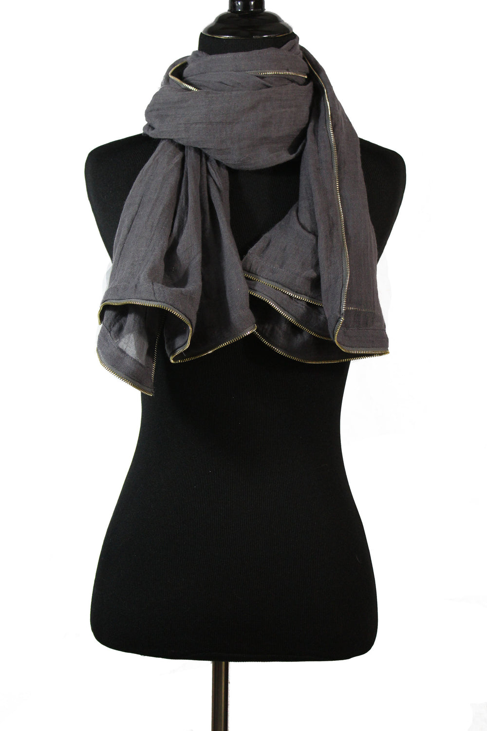 gray solid viscose hijab with zipper edge trim