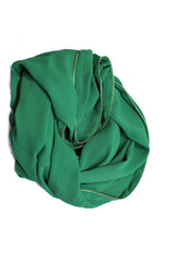 green chiffon hijab with gold zipper embellishment along the edges