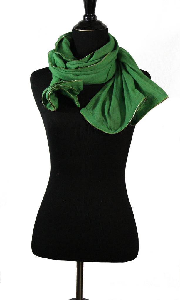 green viscose hijab with silver zipper trim