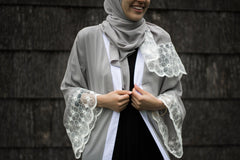 lace georgette hijab in silver gray