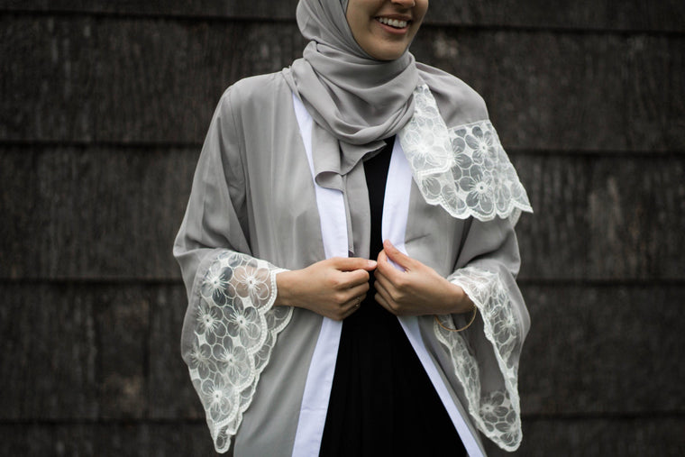 Lace Georgette Hijab - Silver Magnolia
