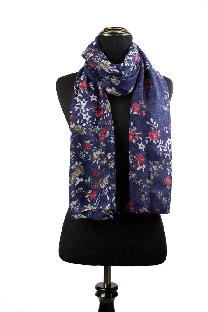 floral print hijab in navy and white