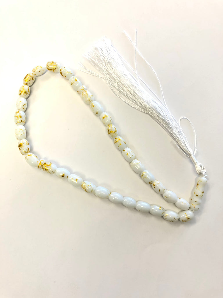 white and gold marbled tasbeeh with 33 beads