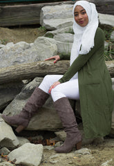 olive green maxi cardigan with pockets