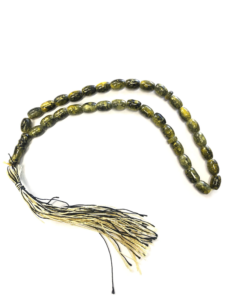 olive green and gold marbled tasbeeh with 33 beads