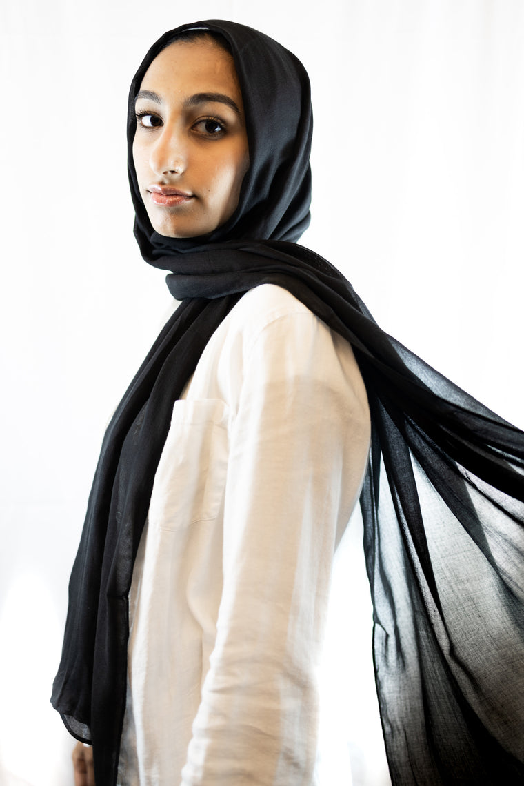 solid black hijab made with modal fabric