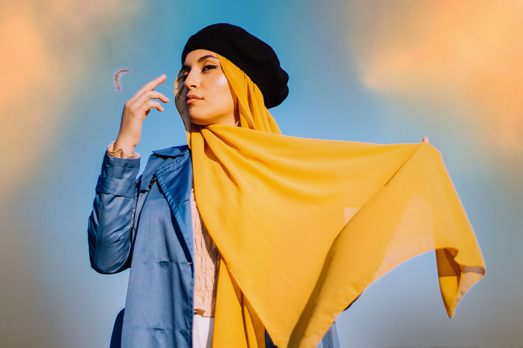 sunflower yellow chiffon hijab