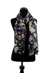 floral hijab in navy, white, pink