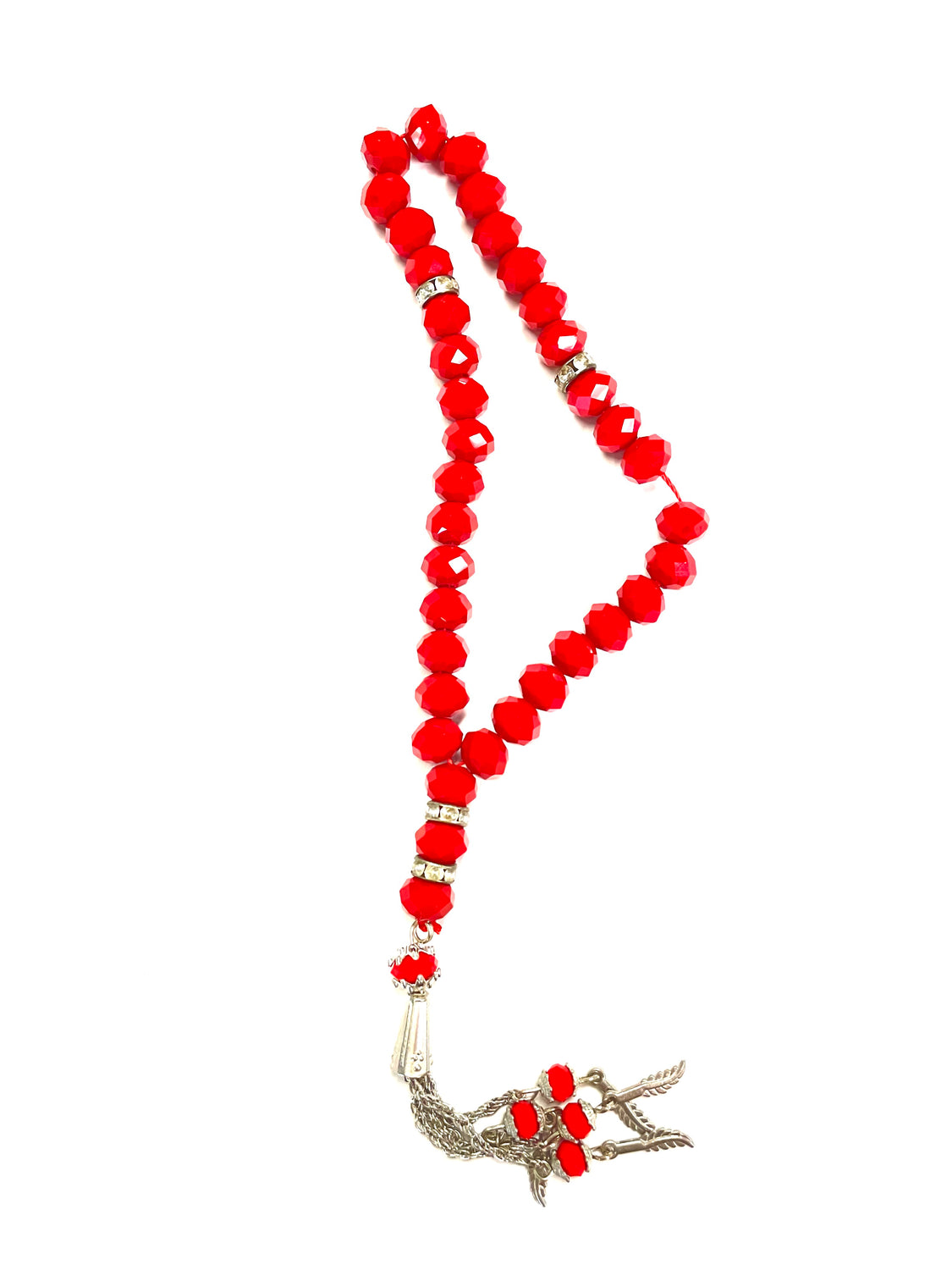 red and silver tasbeeh with 33 beads