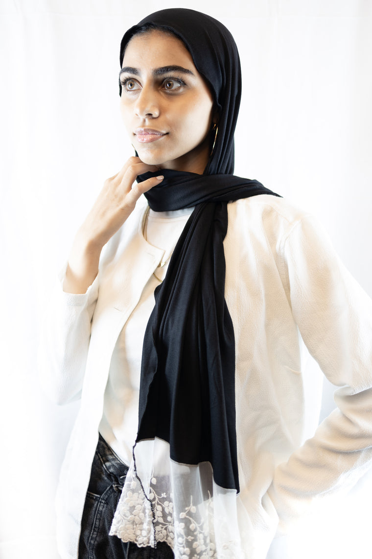 Jersey Lace Hijab - Jet Black