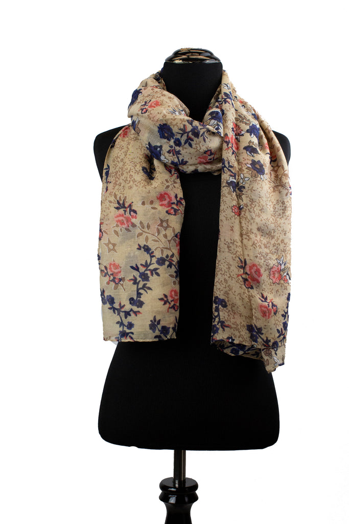 floral print hijab in tan and navy