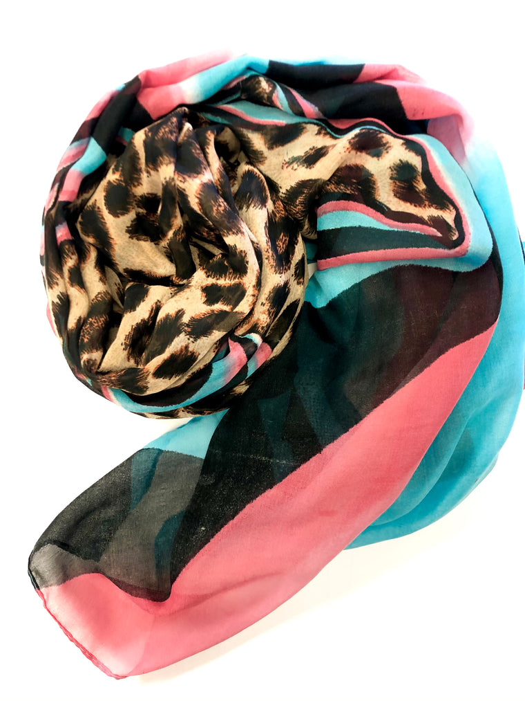 Cheetah Hijab - Pink and Cyan Swirl