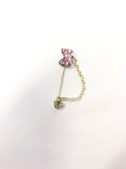 silver bow clasp hijab pin with pink jewels