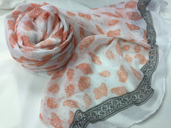 salmon and white floral leaf patter hijab 