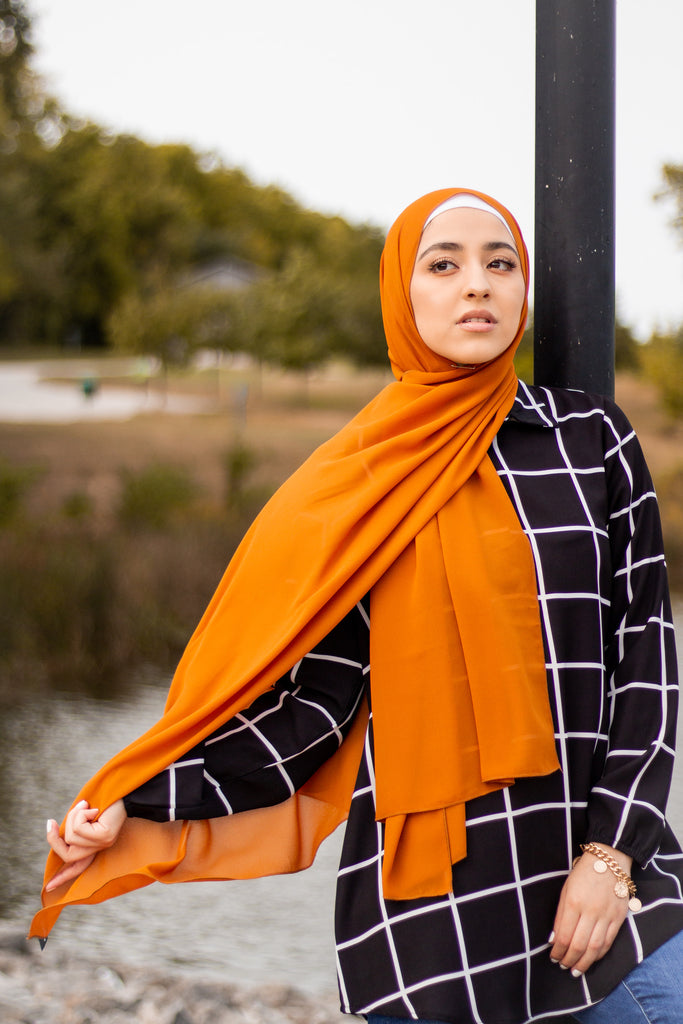 burnt orange rusty orange chiffon hijab