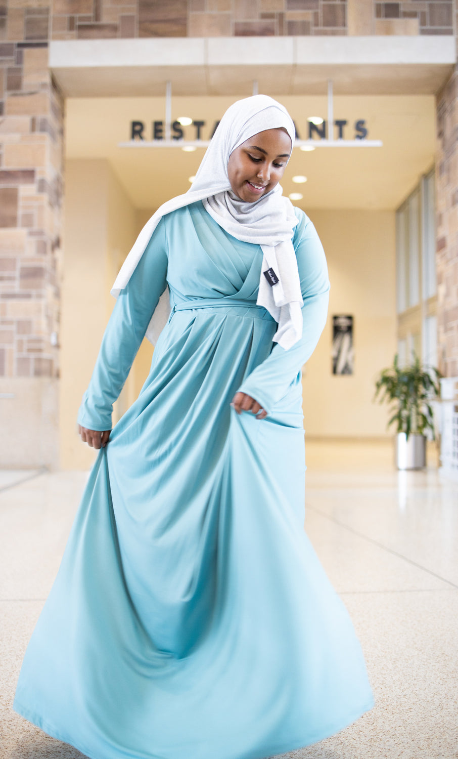 High Collar Satin Hijab With Bead Sequin Floor Length Gray Evening Gowns  For Muslim Evening, Prom, Arabic Dubai Full Sleeves From Wevens, $109.51 |  DHgate.Com