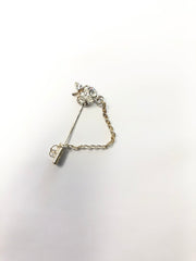 silver apple clasp hijab pin with white jewels