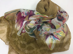 tan printed hijab with floral print