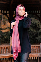 black rounded hem long sleeve blouse with sequin lace hijab