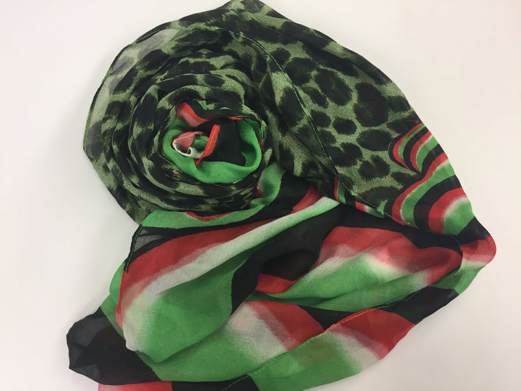 Cheetah Hijab - Green and Red Swirl