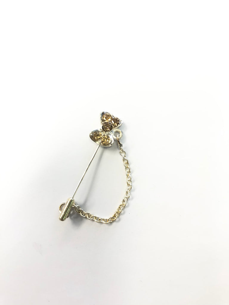 silver bow clasp hijab pin with gold  jewels