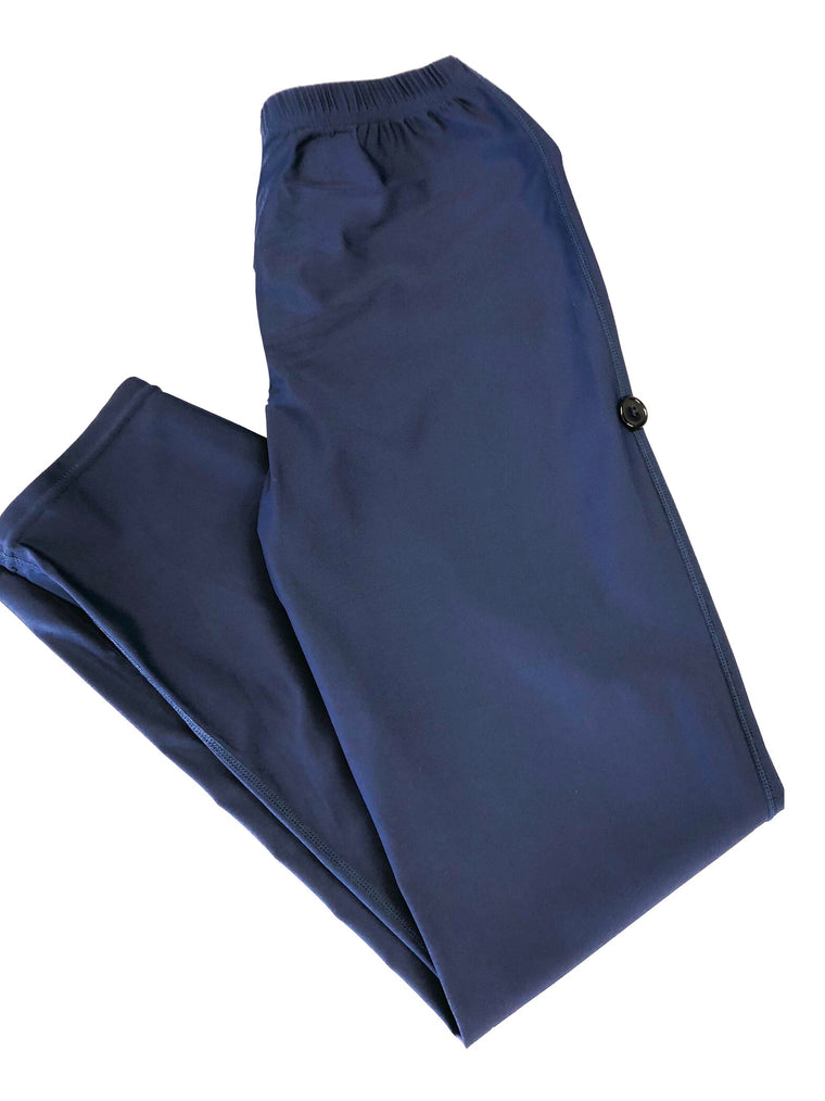 modest burkini swimsuit with hijab attached in navy and gray