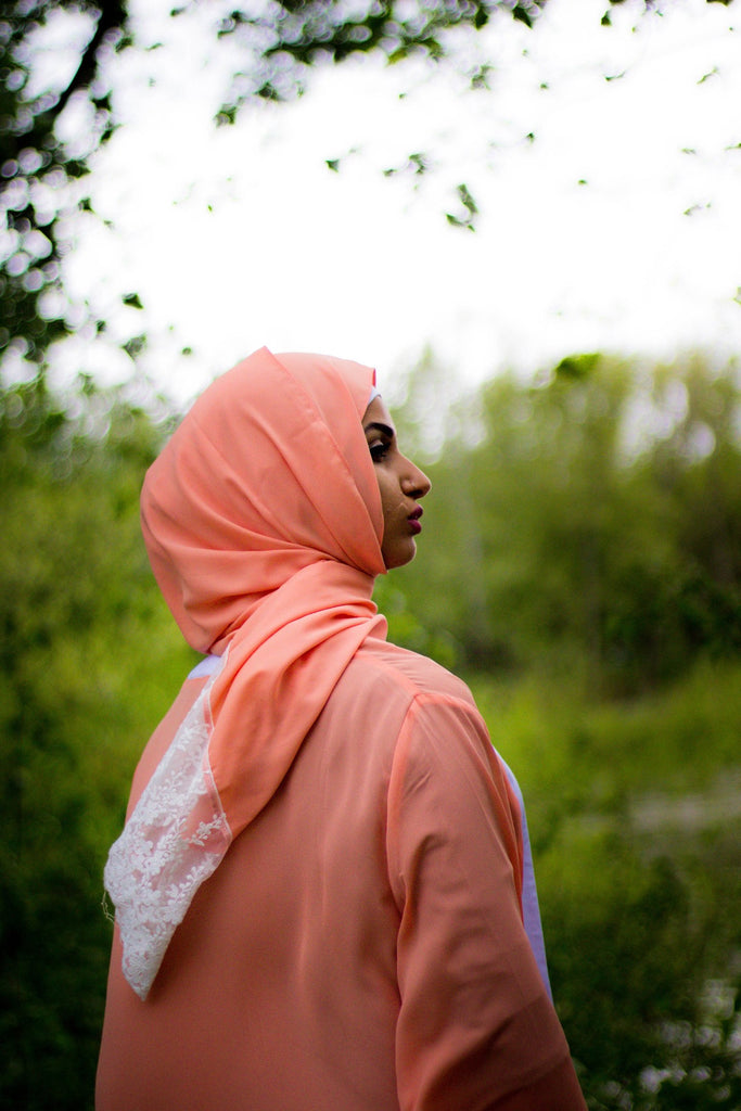 lace georgette hijab in salmon pink