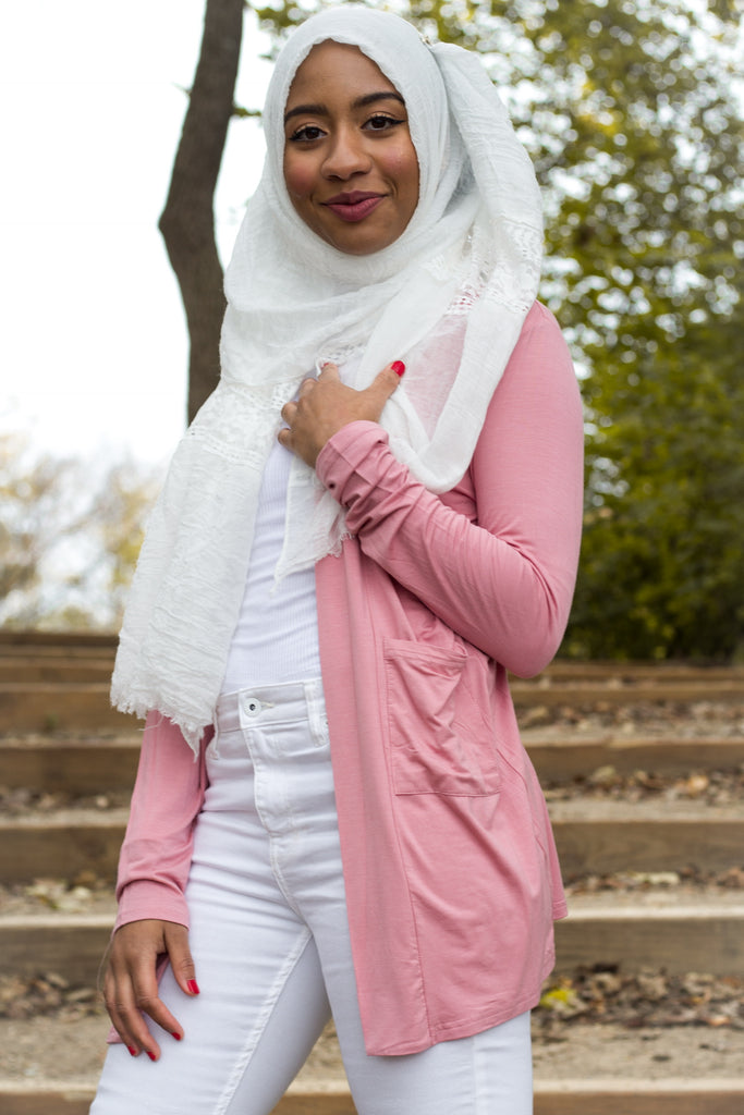 berry cherry pink cardigan with pockets
