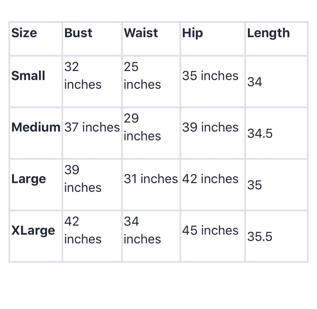 size chart for long sleeved modest blouse