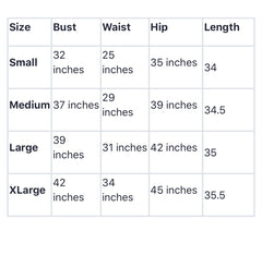 size chart for long sleeved modest blouse