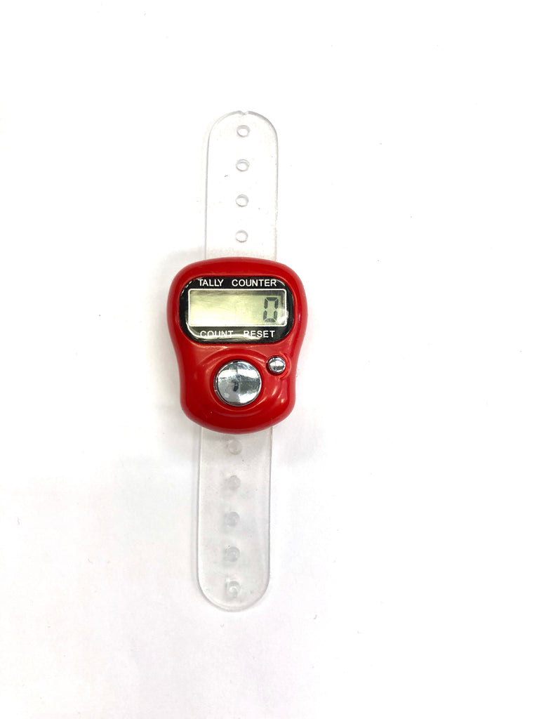 red finger electronic tasbeeh with a band to strap onto your finger