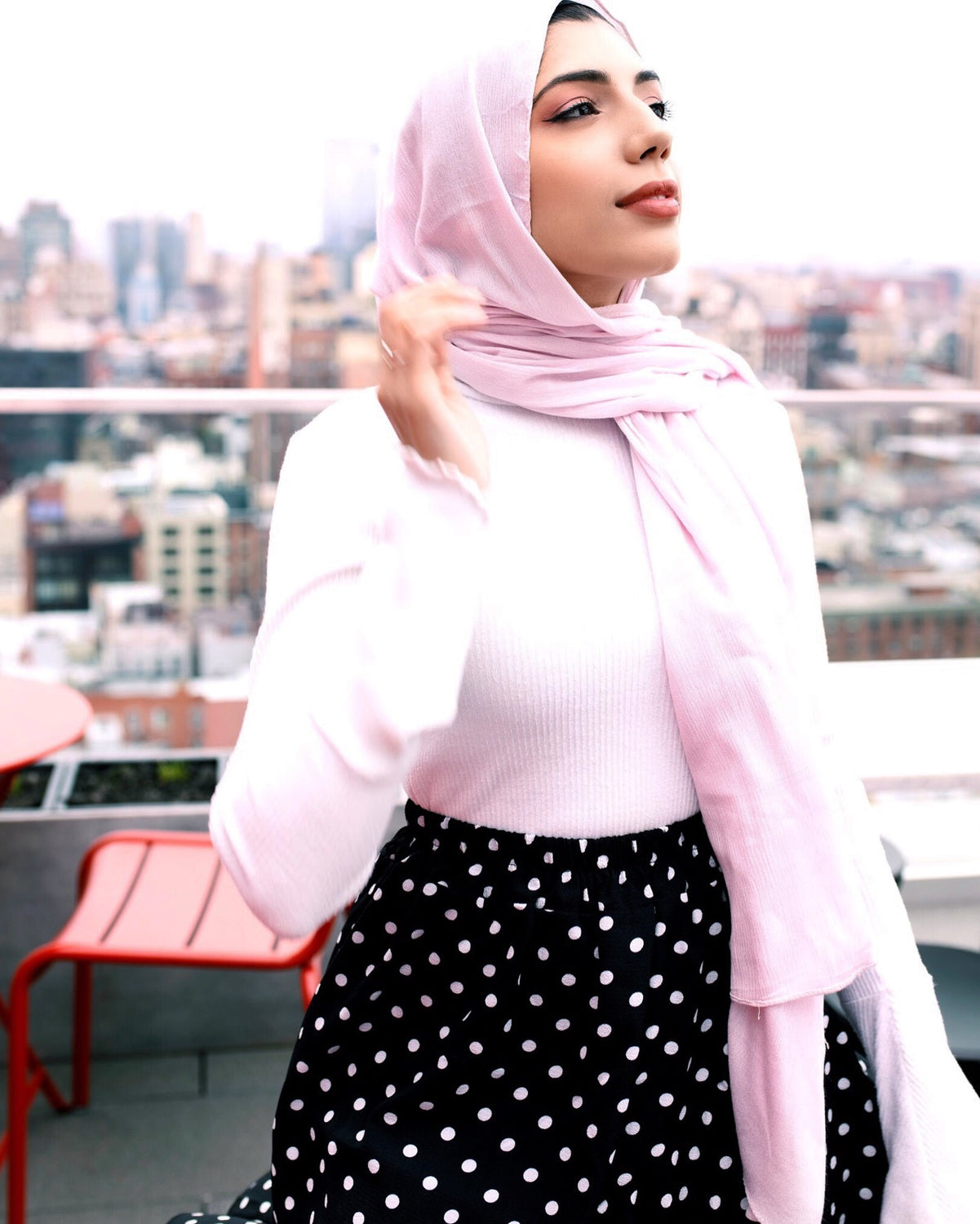 solid light pink hijab with crepe texture