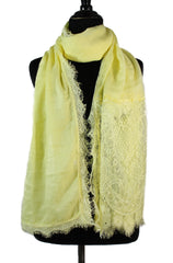 lemonade yellow premium viscose hijab with lace ends and lace trim