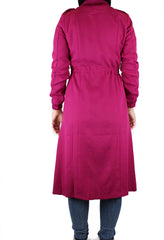 long sleeved magenta maxi cardigan with pockets and a waist tie