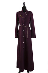 burgundy eggplant colored jilbab with buttons and a belt