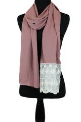 georgette hijab in mauve with lace on one end