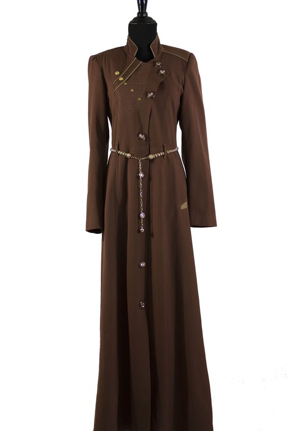 mocha brown jilbab with buttons and a gold belt