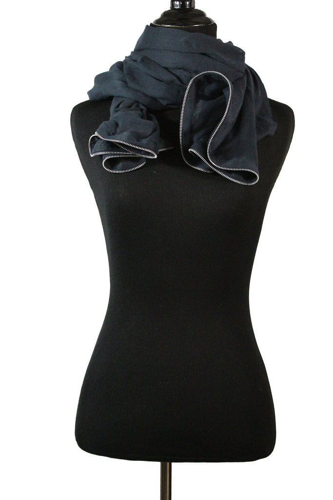 navy blue solid viscose hijab with zipper edge trim