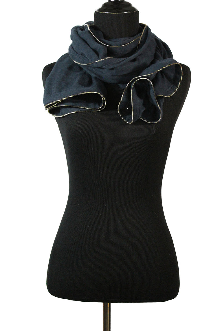 Viscose Zipper Trim Hijab - Navy Blue