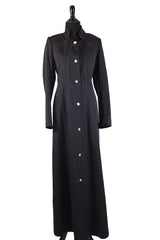 navy and brown jilbab with buttons and a gold belt