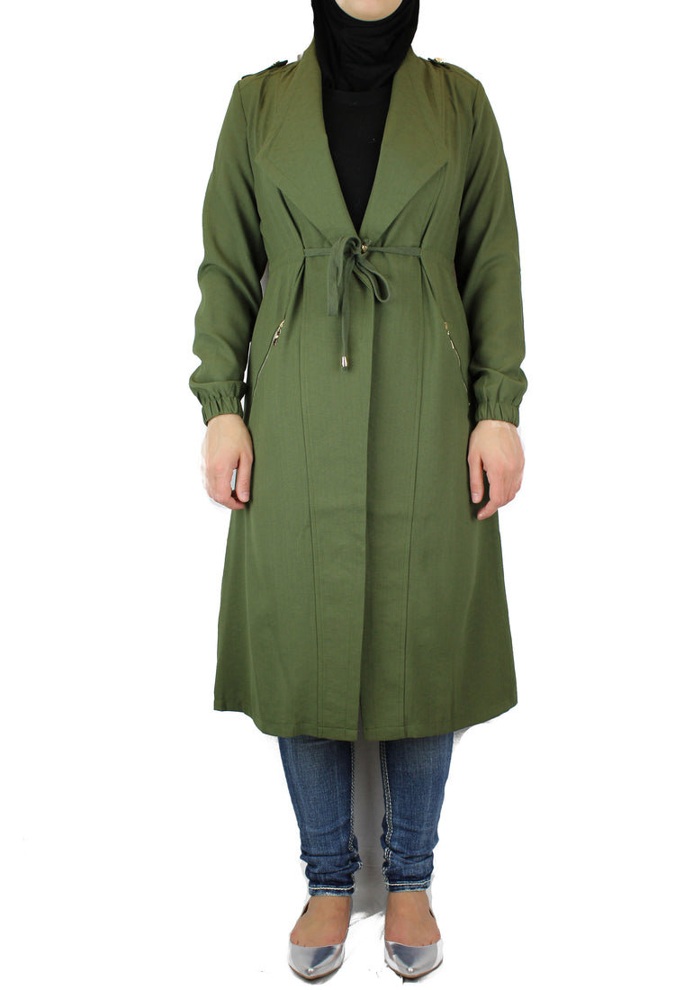 Open Front Abaya - Olive Green