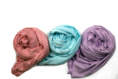 bundle of three jersey hijabs in cotton candy pink, baby blue, and lilac