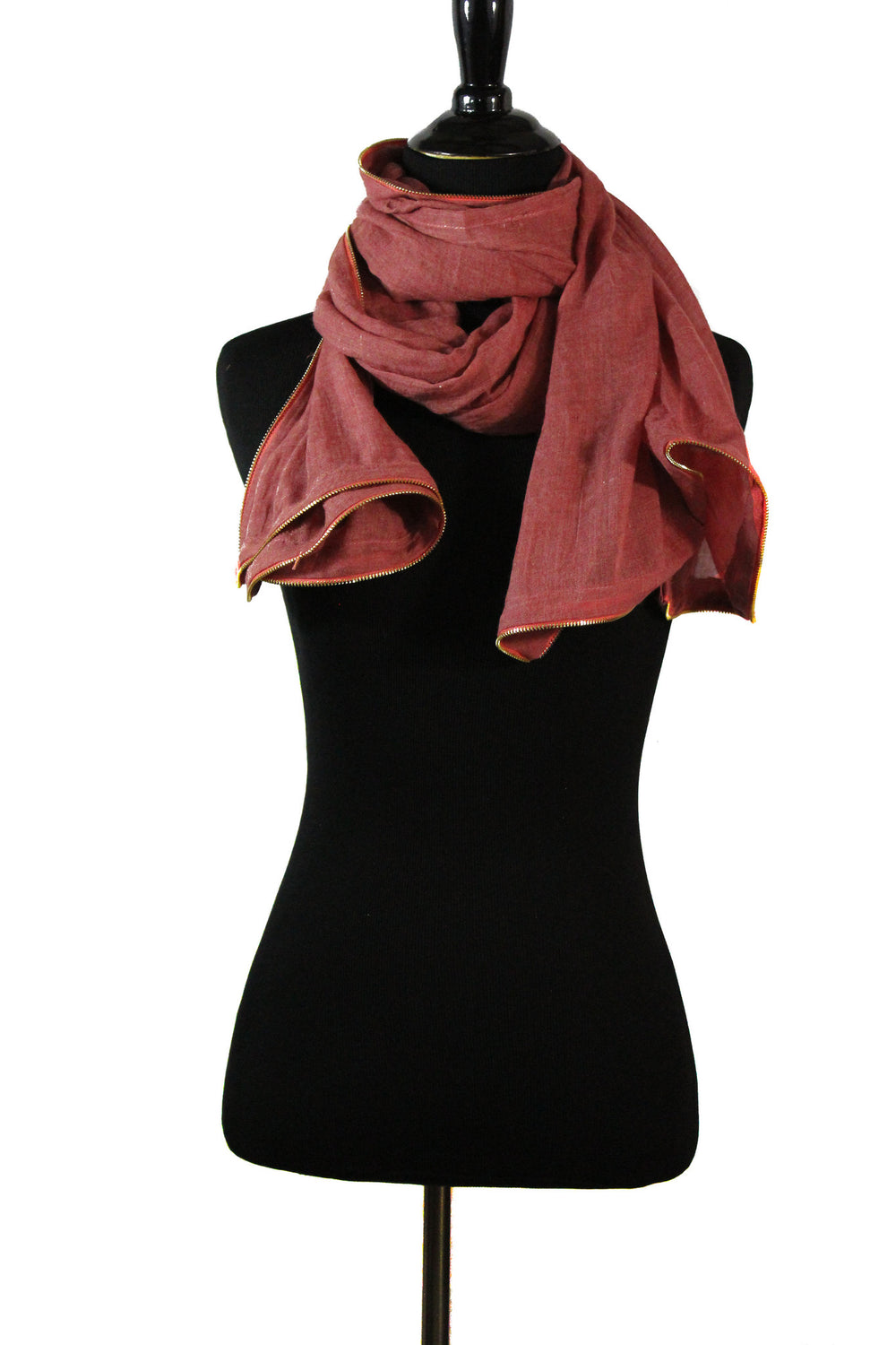 peach pink red solid viscose hijab with zipper edge trim