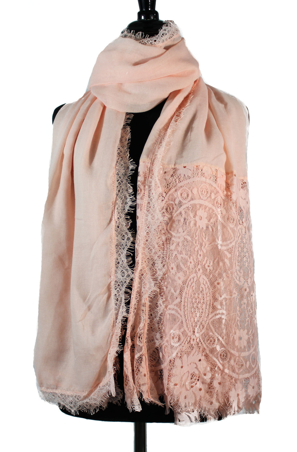 pink lemonade blush premium viscose hijab with lace ends and lace trim