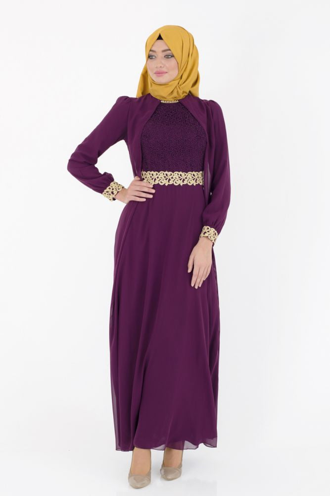 Elegant Abaya With Chiffon Vest - Plum