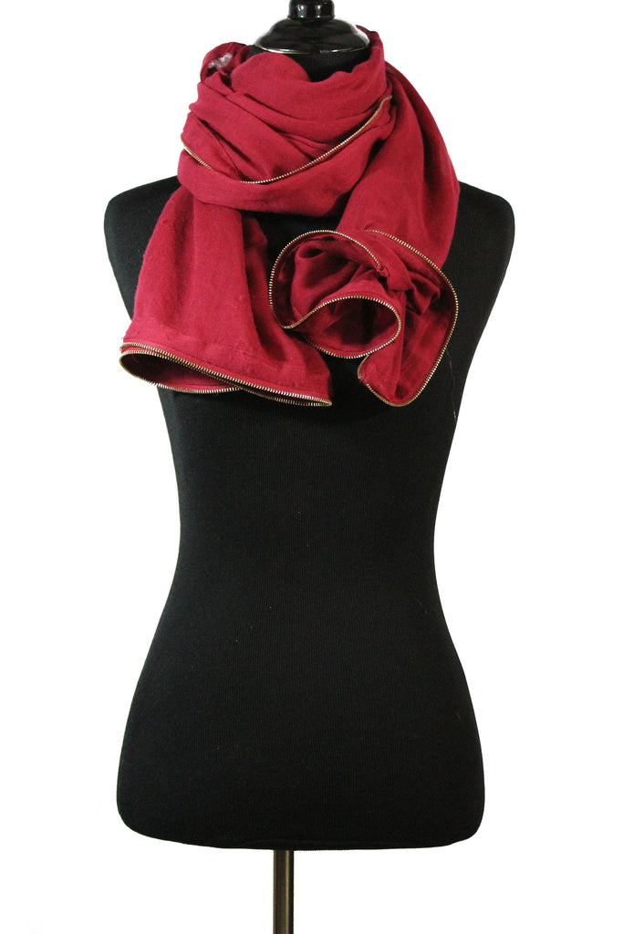red solid viscose hijab with zipper edge trim