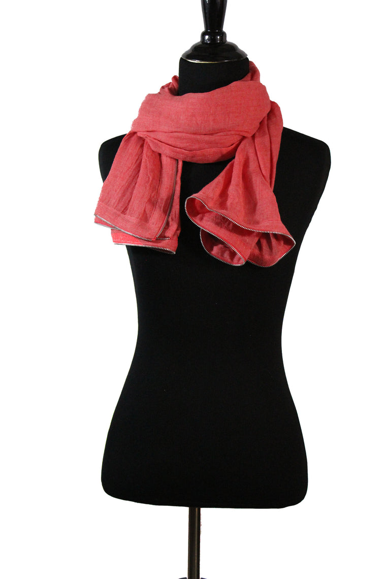 rose pink red solid viscose hijab with zipper edge trim