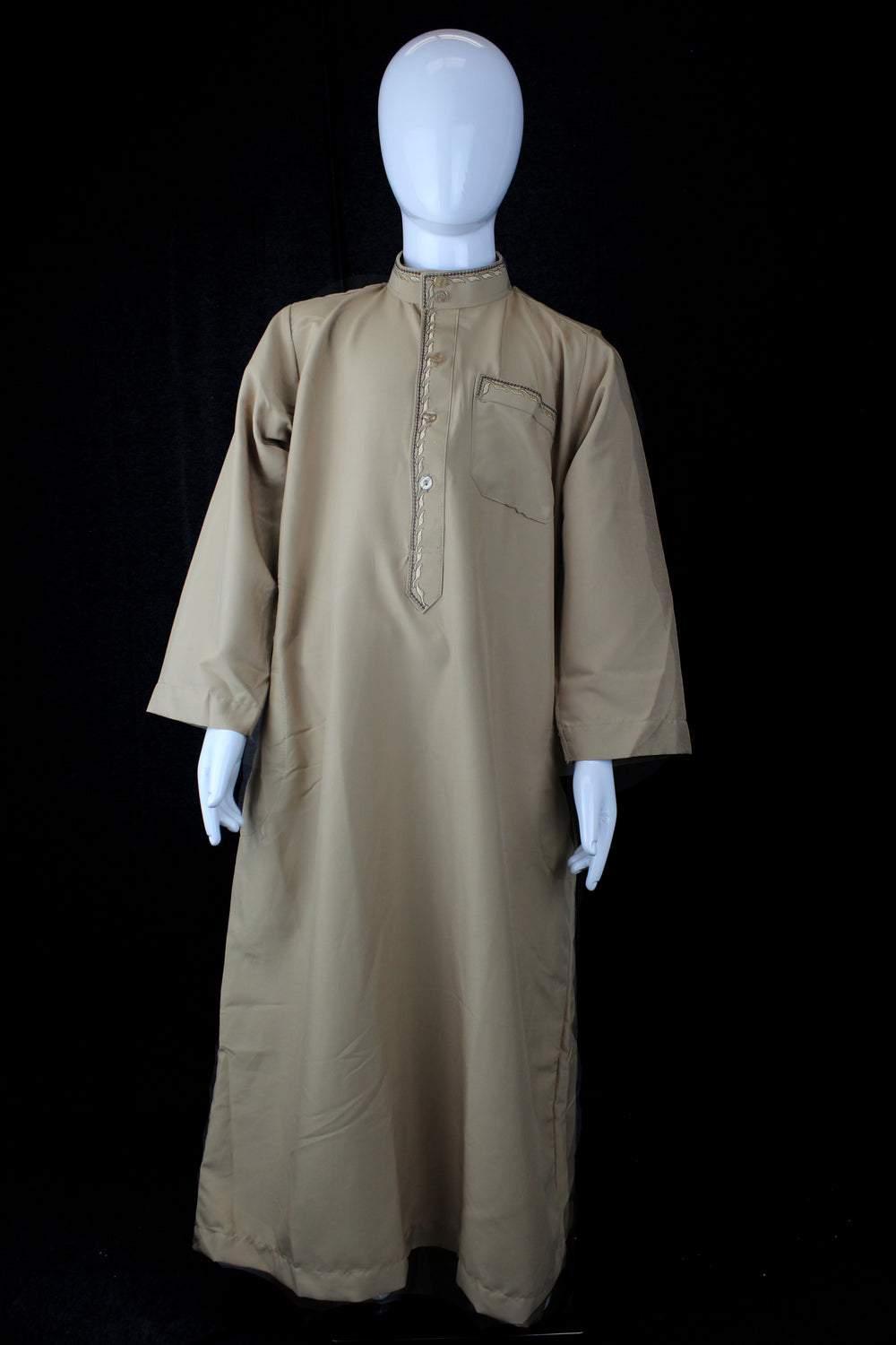 tan boy's jilbab with a collar and embroidery
