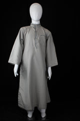 gray boy's jilbab with a collar and embroidery