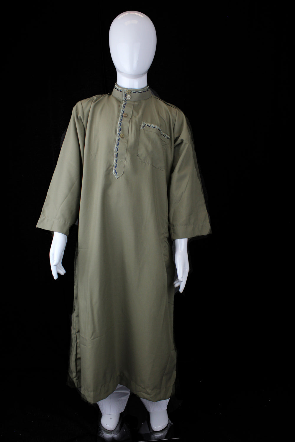 olive boy's jilbab with a collar and embroidery